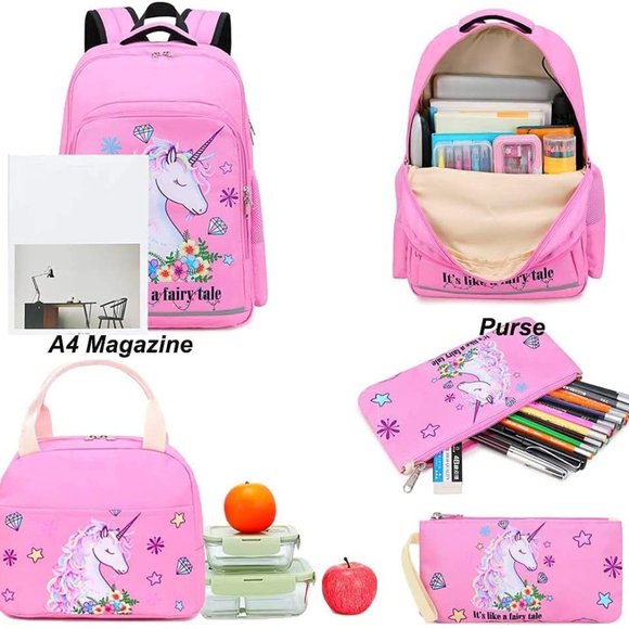 New Girls Backpack Kids Elementary Bookbag Girly School Bag with Insulated Lunch - Picture 2 of 16